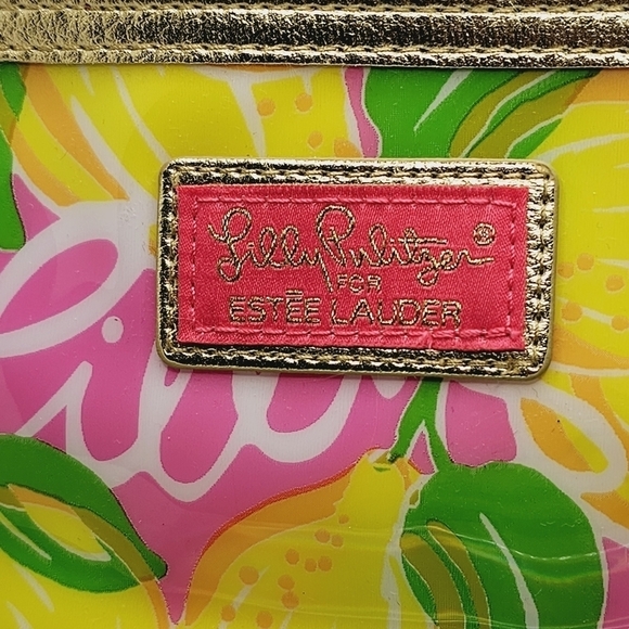 Lilly Pulitzer x Estee Lauder Pink Yellow Lemon Print Cosmetic Bag - Picture 4 of 7